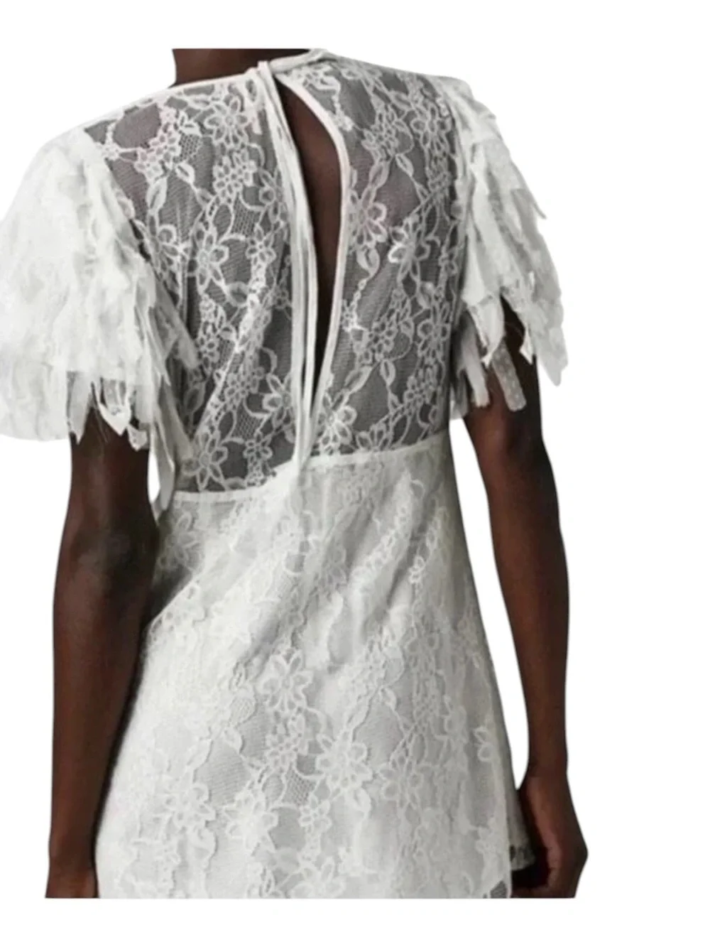 Free People Songbird Mini Dress Lace Frilled White M